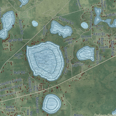 Close-up of the map of Melrose, Florida print showing street and building detail