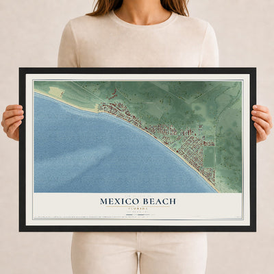 Mexico Beach, Florida map print, 12" x 18" W/ Black Ayous Wood Frame mockup