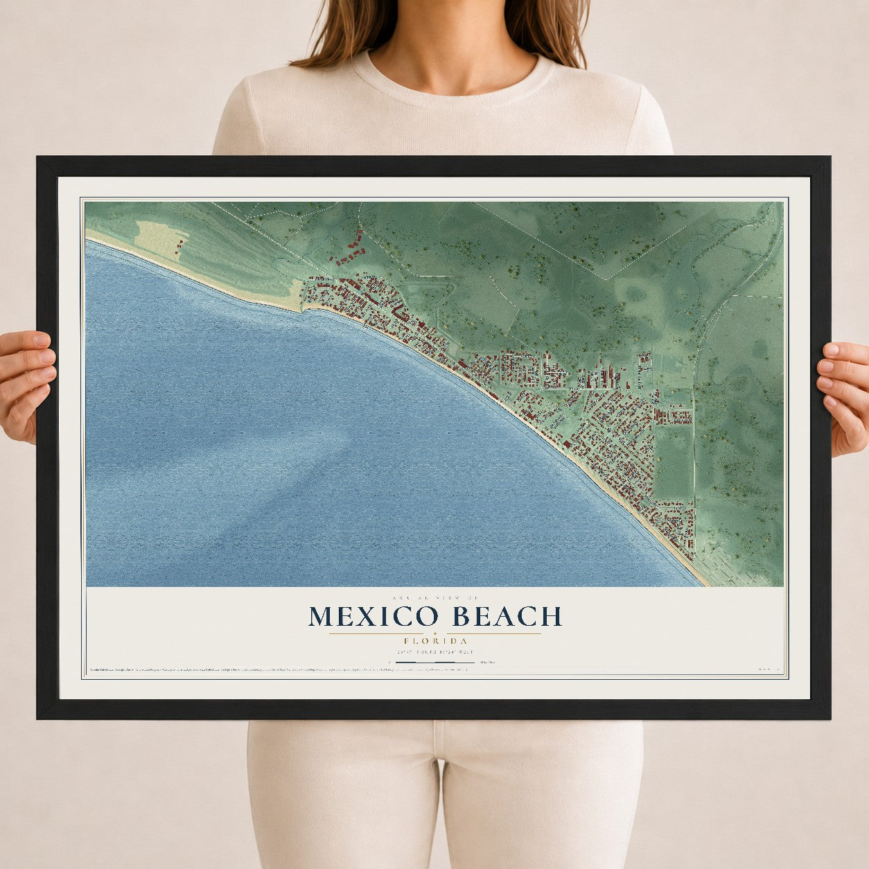 Mexico Beach, Florida map print, 18" x 24" W/ Black Ayous Wood Frame mockup