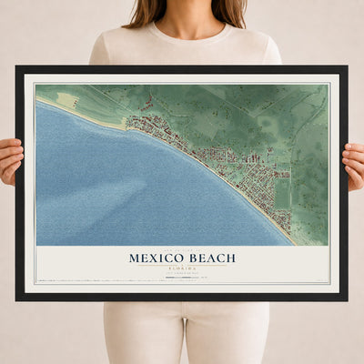 Mexico Beach, Florida map print, 18" x 24" W/ Black Ayous Wood Frame mockup