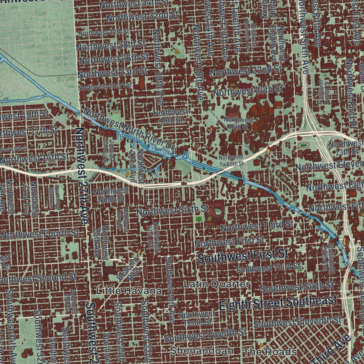 Close-up 1 of the Miami, Florida map artwork