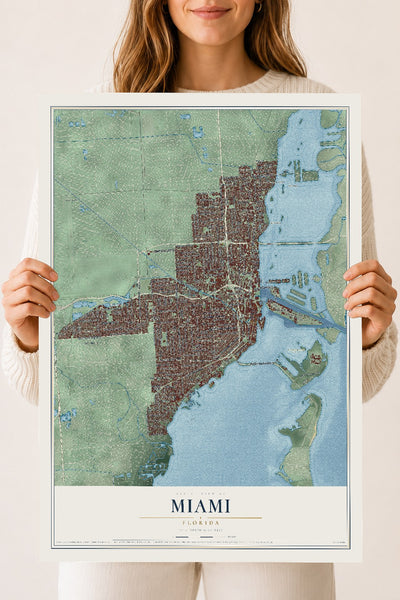 Miami, Florida map print, 18" x 24" Archival Matte Print mockup
