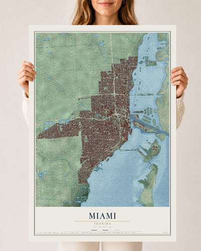 Miami, Florida map print, 24" x 36" Archival Matte Print mockup