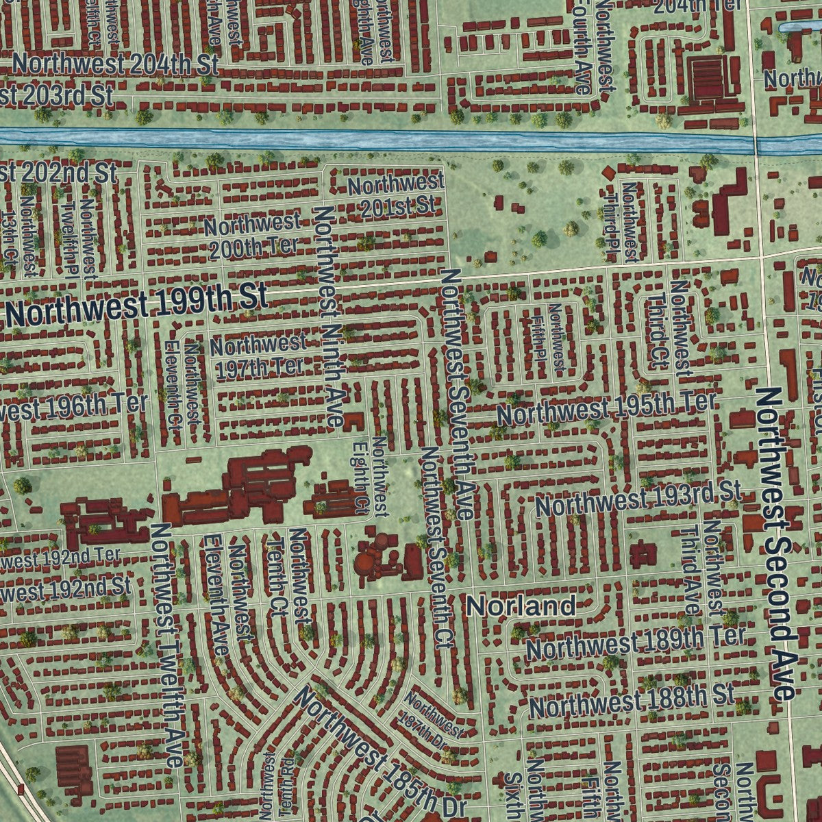 Close-up 1 of the Miami Gardens, Florida map artwork