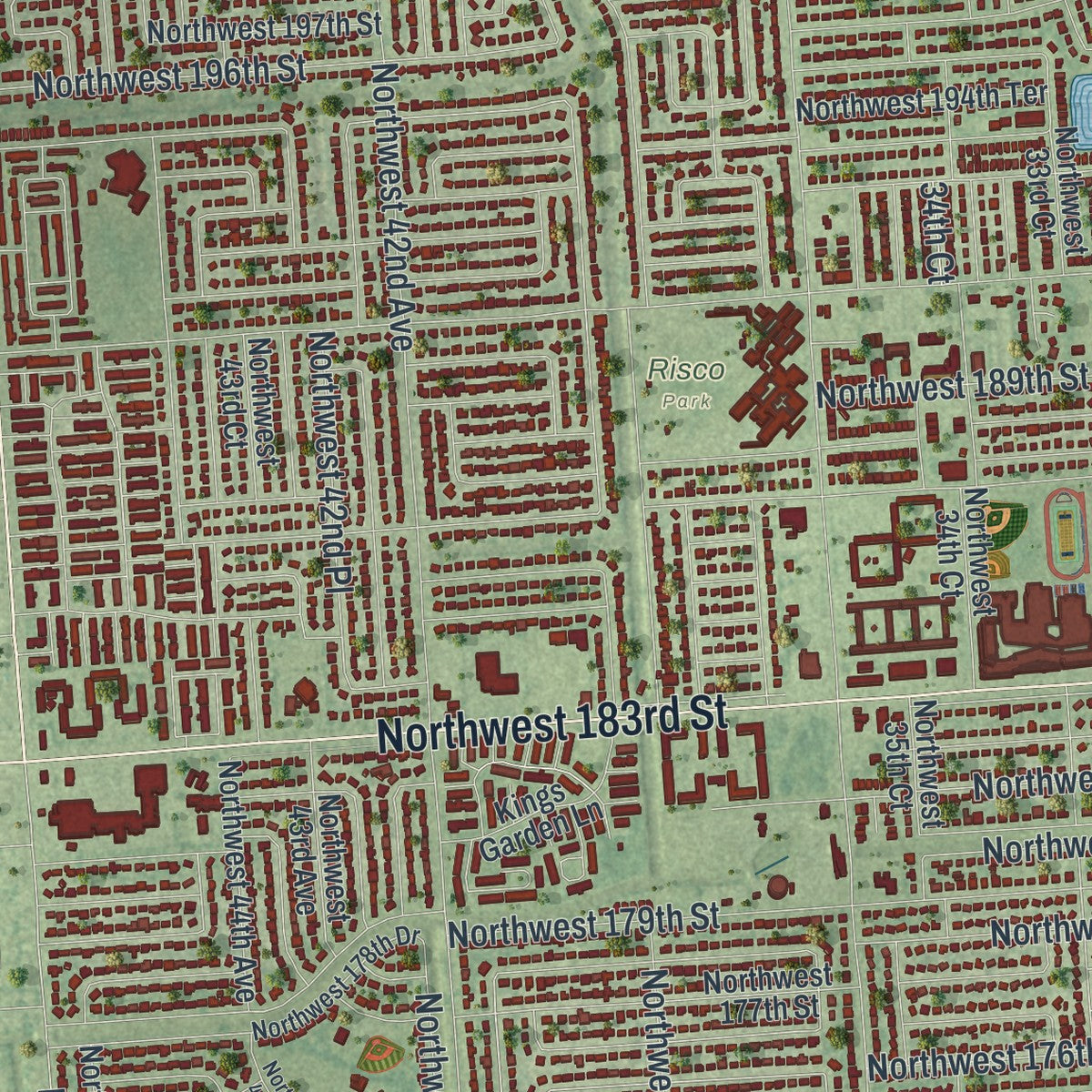 Close-up 2 of the Miami Gardens, Florida map artwork
