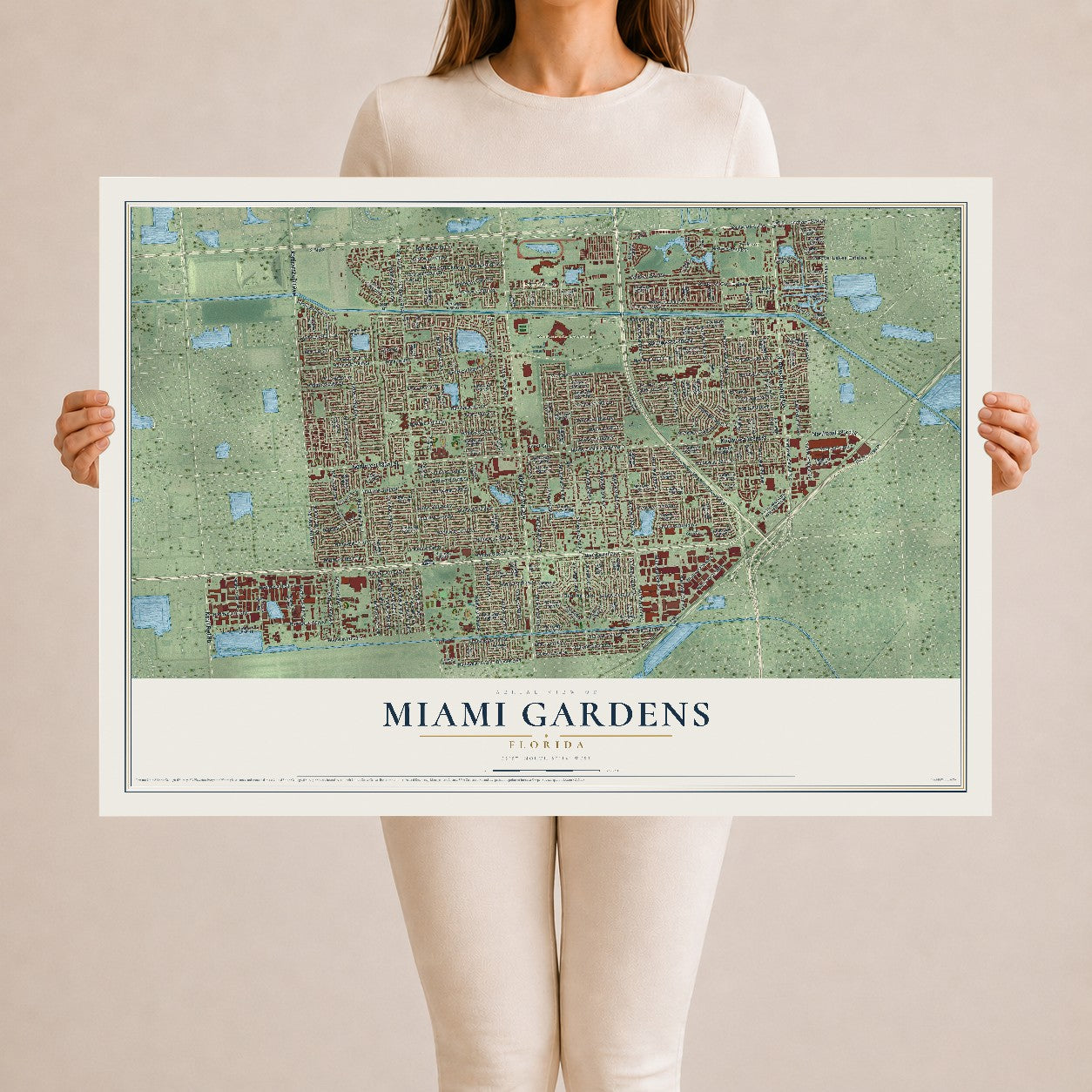Miami Gardens, Florida map print, 24" x 36" Archival Matte Print mockup