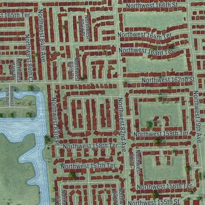 Close-up 2 of the Miami Lakes, Florida map artwork