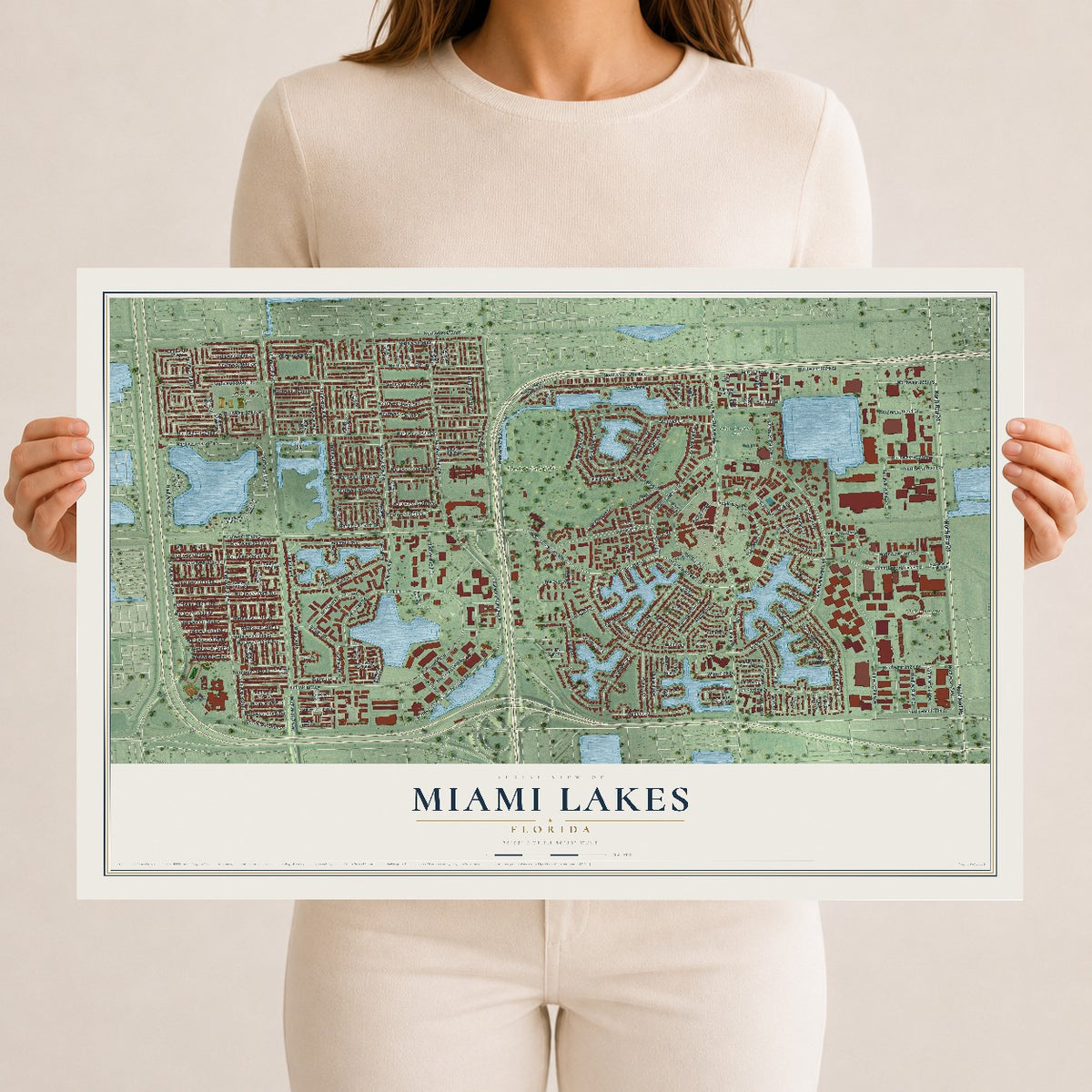 Miami Lakes, Florida map print, 12" x 18" Archival Matte Print mockup