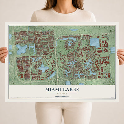Miami Lakes, Florida map print, 18" x 24" Archival Matte Print mockup