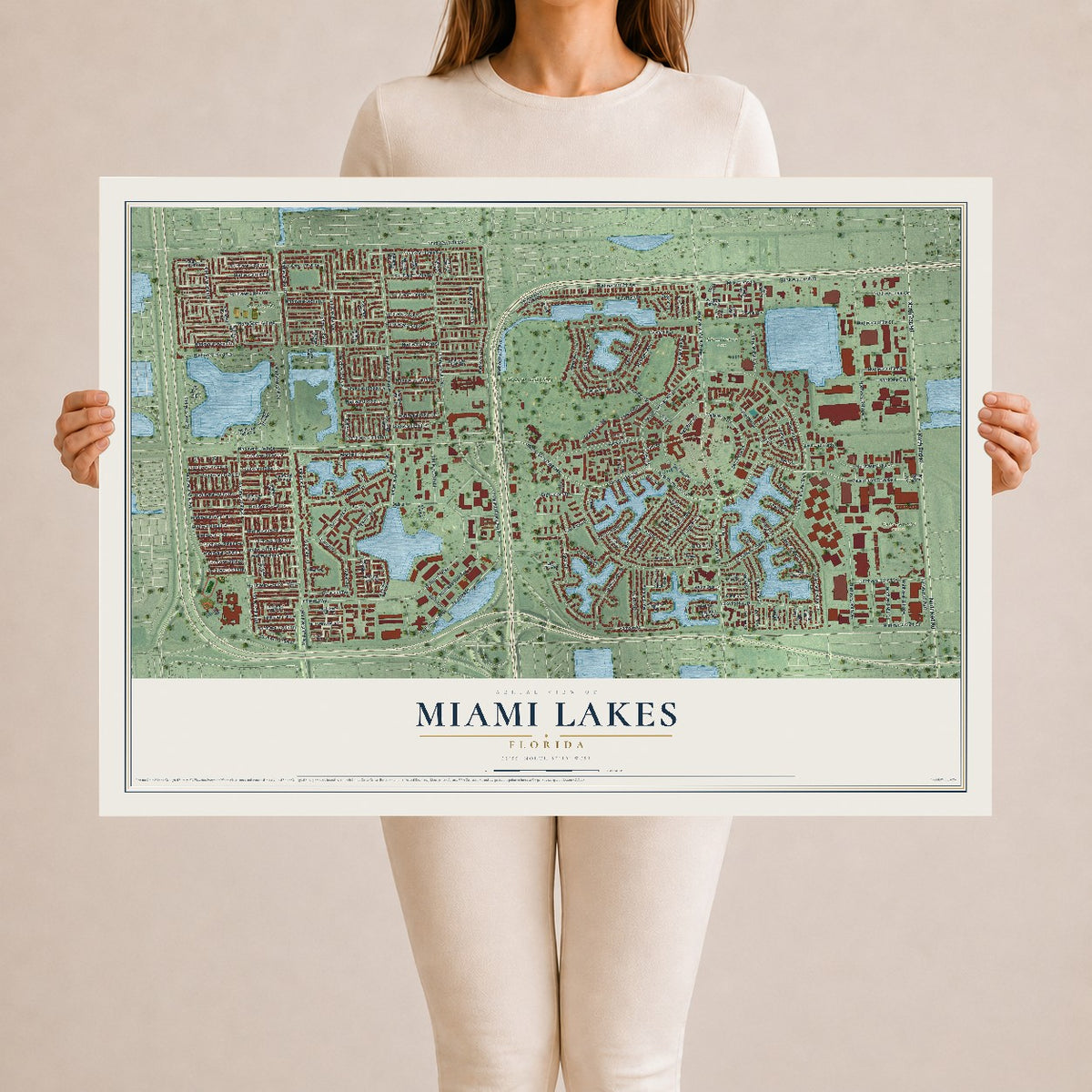 Miami Lakes, Florida map print, 24" x 36" Archival Matte Print mockup