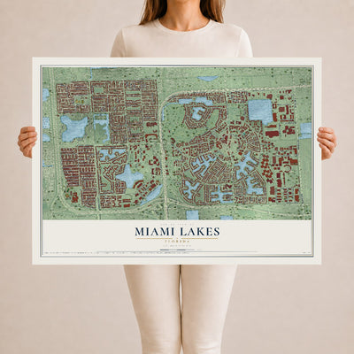 Miami Lakes, Florida map print, 24" x 36" Archival Matte Print mockup