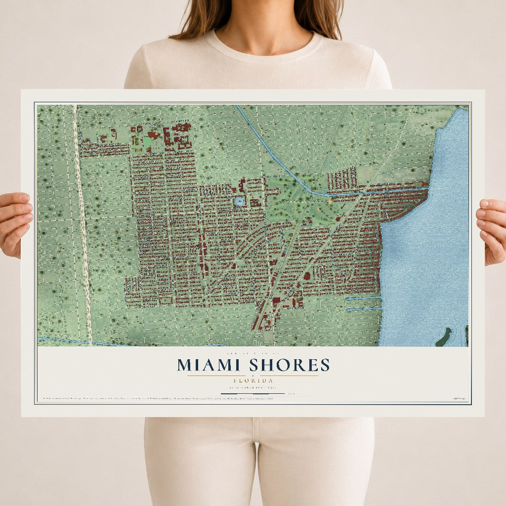 Miami Shores, Florida map print, 18" x 24" Archival Matte Print mockup