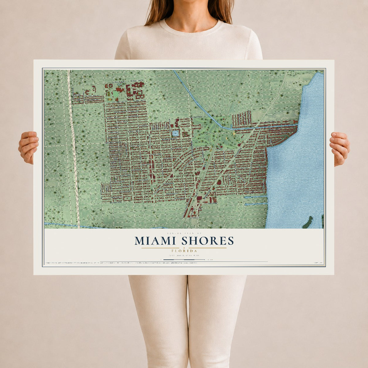 Miami Shores, Florida map print, 24" x 36" Archival Matte Print mockup