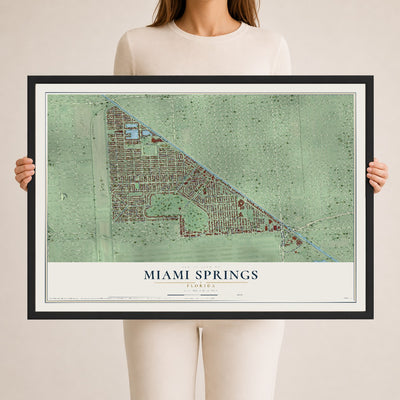 Miami Springs, Florida map print, 24" x 36" W/ Black Ayous Wood Frame mockup