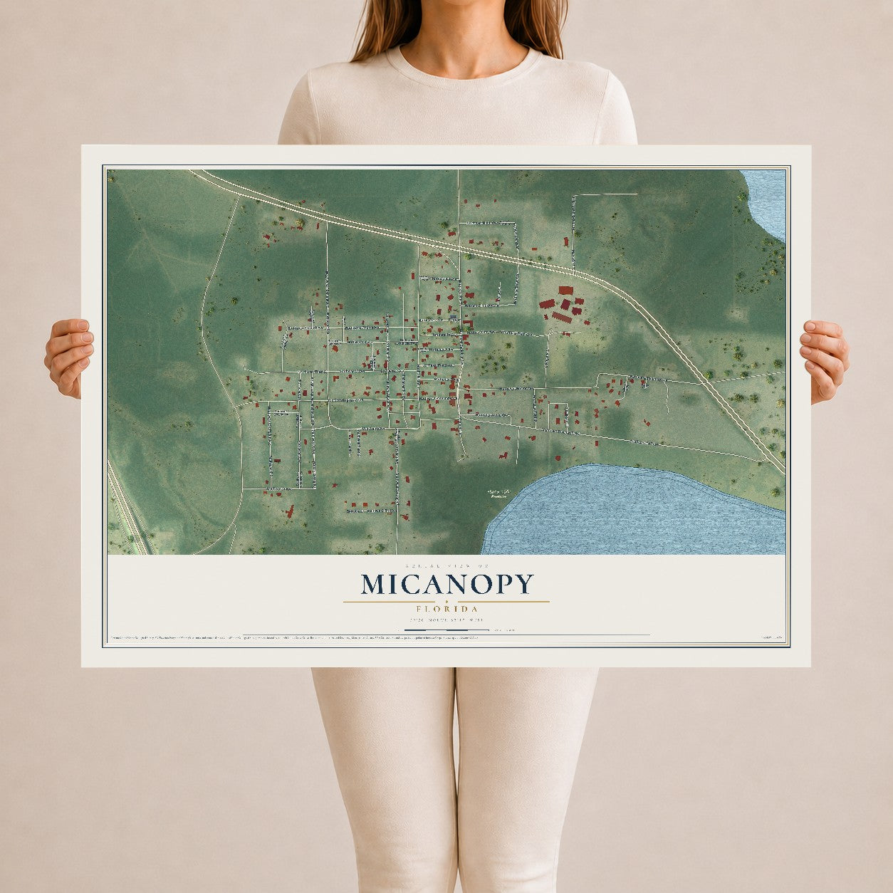 Micanopy, Florida map print, 24" x 36" Archival Matte Print mockup