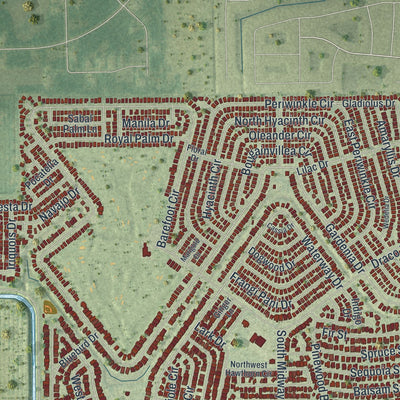 Close-up of the map of Micco, Florida print showing street and building detail