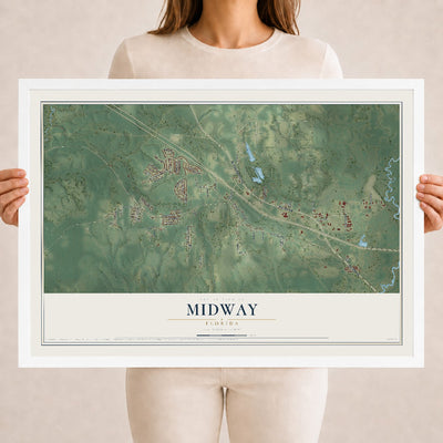 Midway, Florida map print, 18" x 24" W/ White Ayous Wood Frame mockup