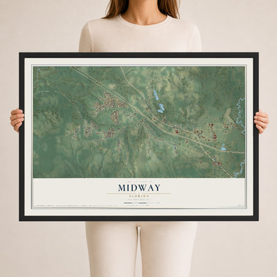 Midway, Florida map print, 24" x 36" W/ Black Ayous Wood Frame mockup