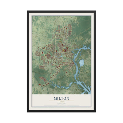 Milton, Florida map print, 12" x 18" W/ Black Ayous Wood Frame mockup