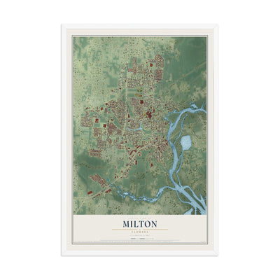 Milton, Florida map print, 12" x 18" W/ White Ayous Wood Frame mockup