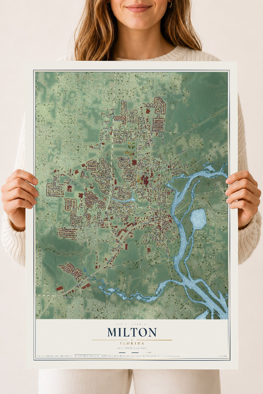 Milton, Florida map print, 18" x 24" Archival Matte Print mockup