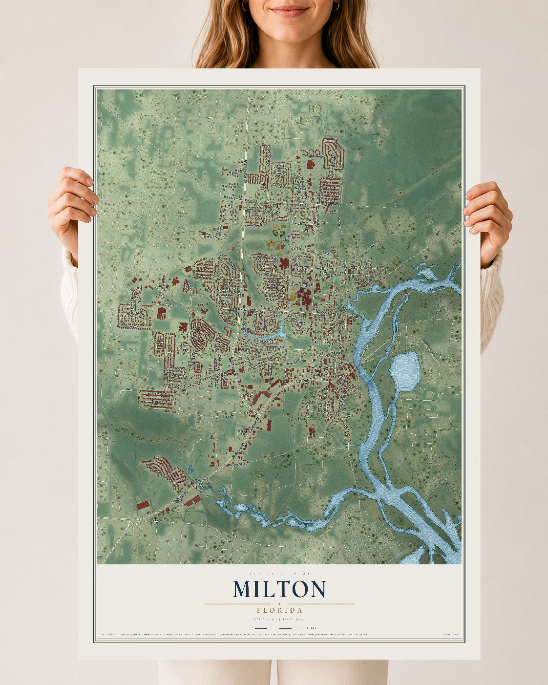 Milton, Florida map print, 24" x 36" Archival Matte Print mockup