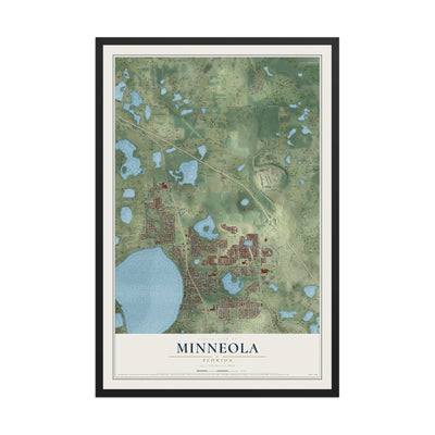 Minneola, Florida map print, 12" x 18" W/ Black Ayous Wood Frame mockup
