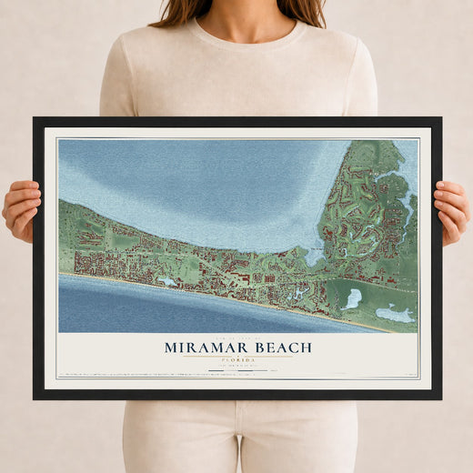 Map of Miramar Beach, Florida, 12 x 18 inch print in a black wood frame