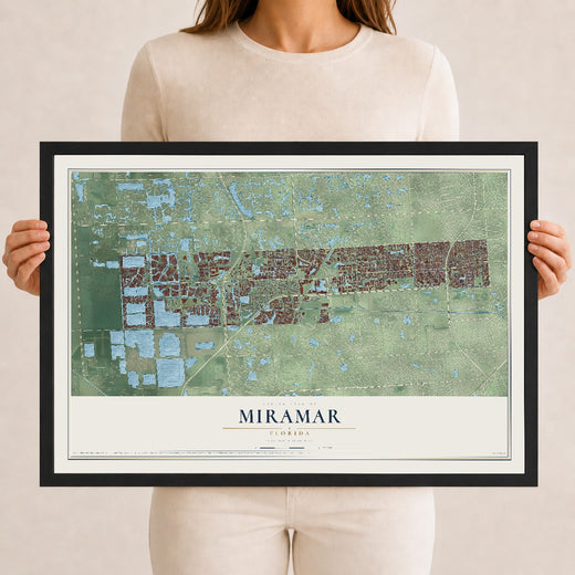 Map of Miramar, Florida, 12 x 18 inch print in a black wood frame