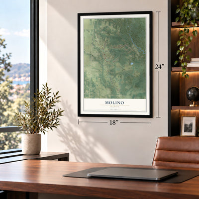 Molino, Florida map, 18 x 24 inch print in a black frame in a home office