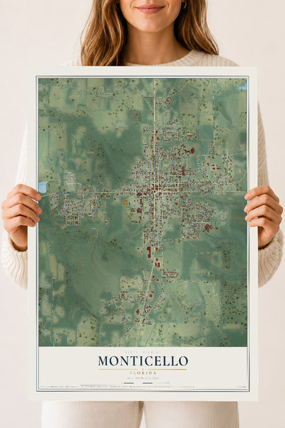 Monticello, Florida map print, 18" x 24" Archival Matte Print mockup