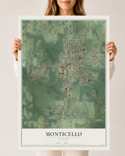 Monticello, Florida map print, 24" x 36" Archival Matte Print mockup