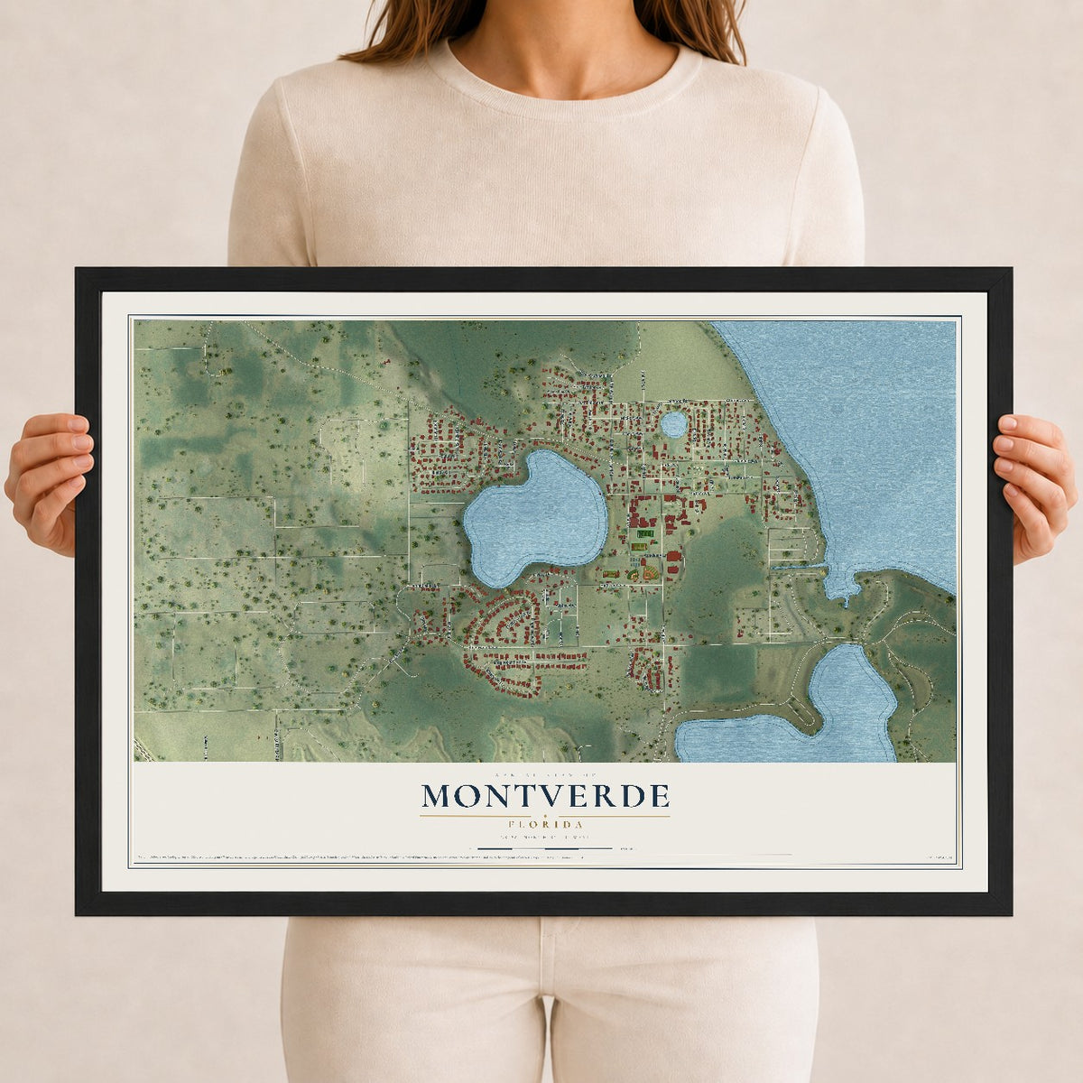 Montverde, Florida map print, 12" x 18" W/ Black Ayous Wood Frame mockup
