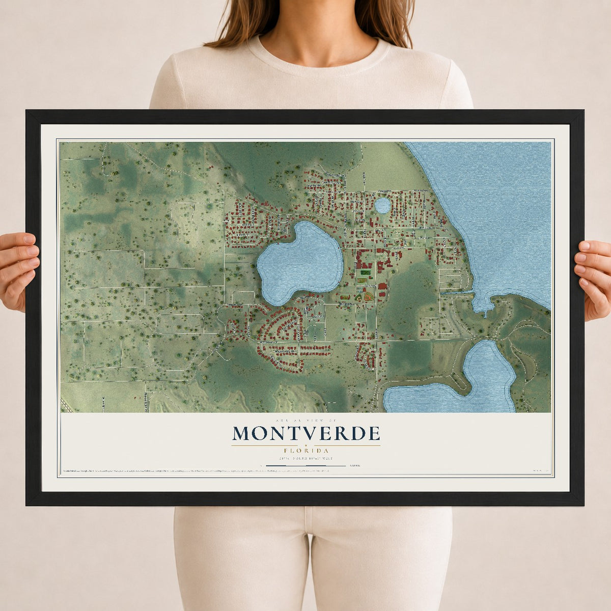 Montverde, Florida map print, 18" x 24" W/ Black Ayous Wood Frame mockup