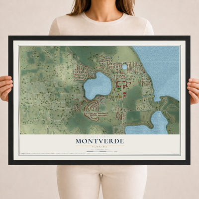 Montverde, Florida map print, 18" x 24" W/ Black Ayous Wood Frame mockup
