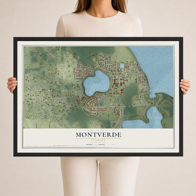 Montverde, Florida map print, 24" x 36" W/ Black Ayous Wood Frame mockup