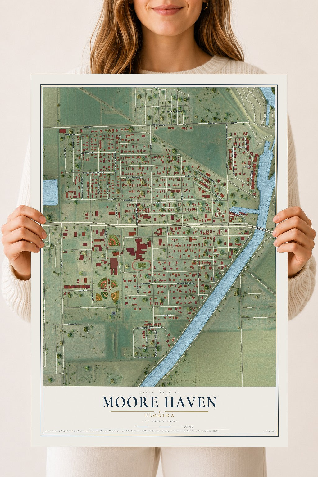 Moore Haven, Florida map print, 18" x 24" Archival Matte Print mockup