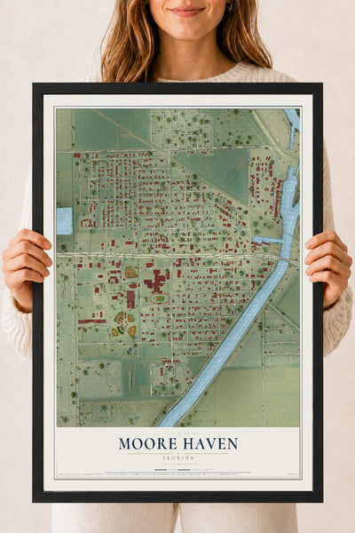 Moore Haven, Florida map print, 18" x 24" W/ Black Ayous Wood Frame mockup