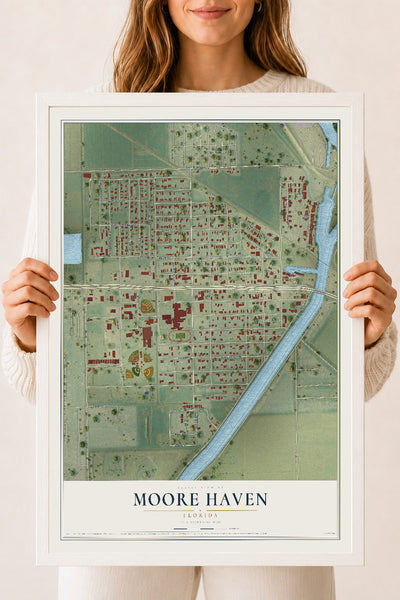 Moore Haven, Florida map print, 18" x 24" W/ White Ayous Wood Frame mockup