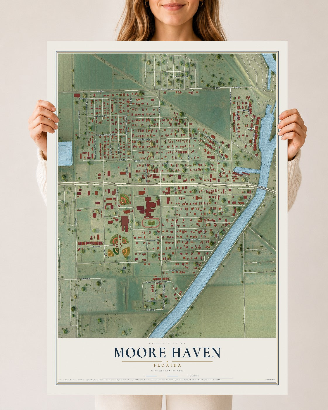 Moore Haven, Florida map print, 24" x 36" Archival Matte Print mockup