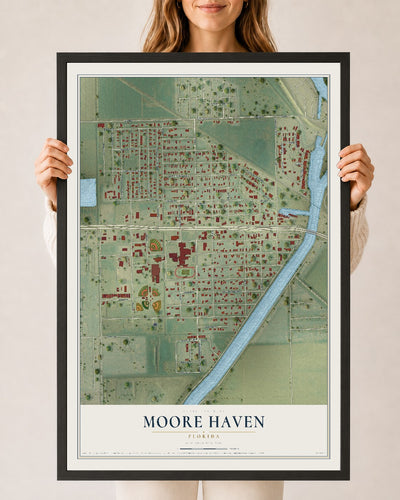 Moore Haven, Florida map print, 24" x 36" W/ Black Ayous Wood Frame mockup