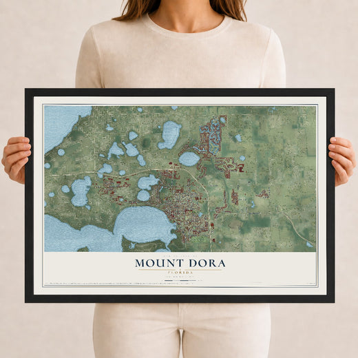 Map of Mount Dora, Florida, 12 x 18 inch print in a black wood frame