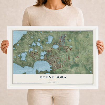 Mount Dora, Florida map print, 12" x 18" W/ White Ayous Wood Frame mockup