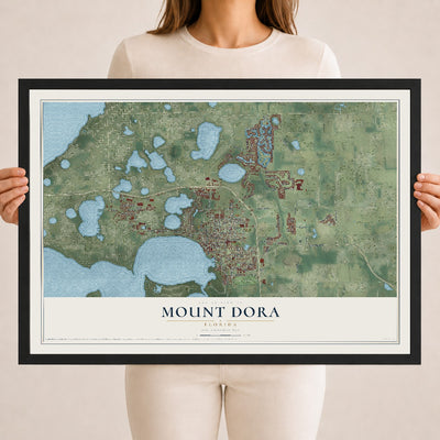 Mount Dora, Florida map print, 18" x 24" W/ Black Ayous Wood Frame mockup