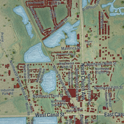 Close-up 1 of the Mulberry, Florida map artwork