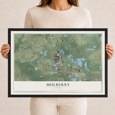 Mulberry, Florida map print, 12" x 18" W/ Black Ayous Wood Frame mockup