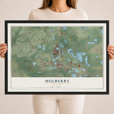Mulberry, Florida map print, 18" x 24" W/ Black Ayous Wood Frame mockup