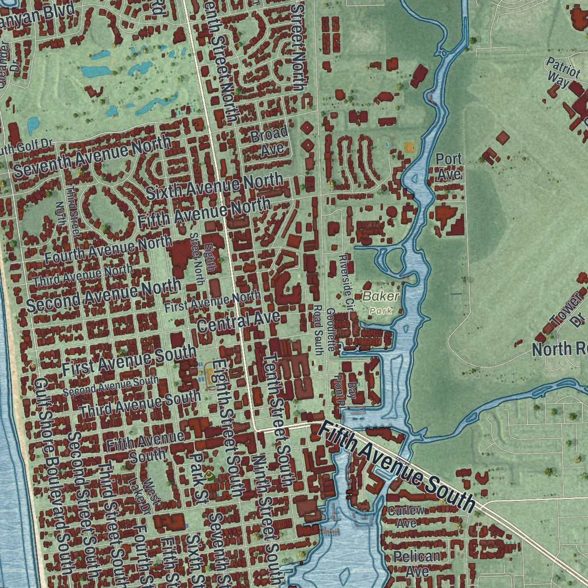 Close-up 1 of the Naples, Florida map artwork