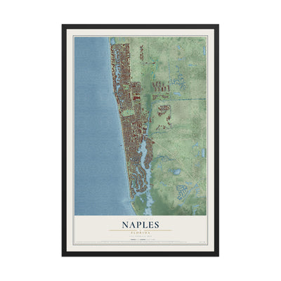 Naples, Florida map print, 12" x 18" W/ Black Ayous Wood Frame mockup