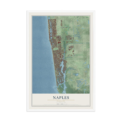 Naples, Florida map print, 12" x 18" W/ White Ayous Wood Frame mockup